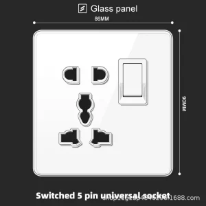 White Tempered Glass Wall Light Switch Panel and Sockets 5PIN Uk 13a Electrical Plug Outlet 86 Universal Dual Usb Ports Outlet