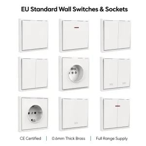 White Wall Switches and Sockets 10A 250V Single Pole for Hotel Project EU Standard CE Certified 0.6mm Brass