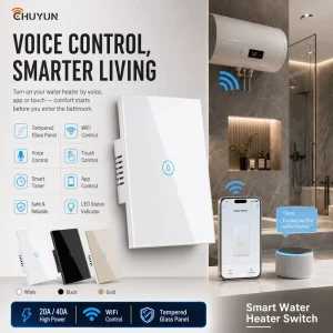 White WiFi US Standard 20A/40A Heater Touch Panel Wall Switch with Neutral Line