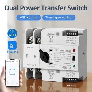 Wi-Fi Smart ATS 2P 63A/100A 230V Dual Power Automatic Transfer Switch with Timer