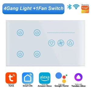 WiFi 4 Gang Light and Fan Switch App Voice Control Smart Wall Switch