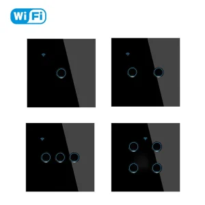 WiFi 4-Gang Touch Smart Switch with Glass Panel and App Remote Control, EU/UK Standard