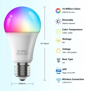 WiFi Bluetooth Smart LED Bulb 9W Chandelier Lamp Aluminum