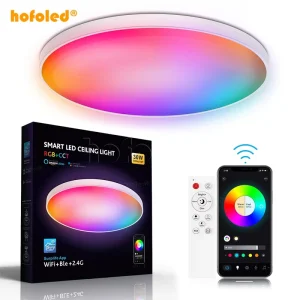 WiFi Bluetooth Smart LED Flush-Mount Ceiling Light 30W 48W with Remote Control