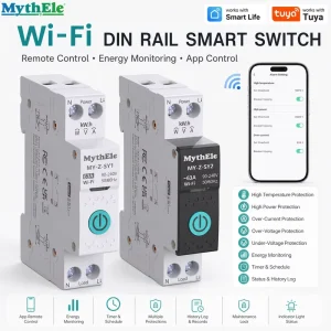 WiFi DIN Rail Smart Switch 63A Tuya Smart Circuit Breaker Energy Monitoring Remote Control Timer Over Voltage Protection