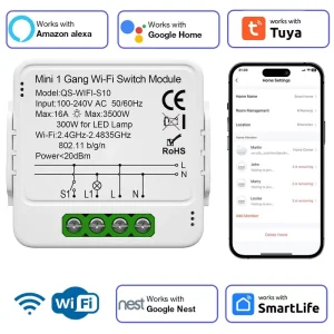 WiFi Flip Design PC Material 16A 1 Gang DIY Mini Light Breaker Automation Switch Module for Hotel and Home Use