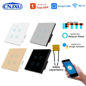 WiFi Light Switch No Neutral Wire 1 2 3 4 Gang EU UK Smart Wall Switch