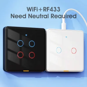 WiFi RF433 Smart Wall Switch Type-C App and Voice Control EU Light Switch with Timer