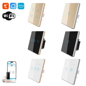 WiFi Remote Control Smart Wall Switches 1 2 3 4 Gang Alexa Compatible Touch Glass Panel 10A Metal Border 240v UK IP20 Rated Easy