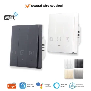 WiFi Smart Curtain Switch with Push Button for Roller Blinds and Shutters, Voice Control