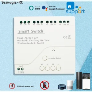 WiFi Smart Garage Door Opener Remote Control Switch AC DC 7-32V 4CH Relay Module No USB 433MHz Receiver G0103