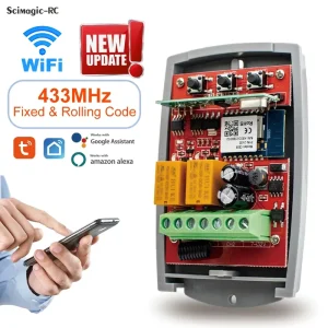 WiFi Smart Remote Control Switch AC 85-250V Garage Door Gate Receiver, 2CH Relay Module, 433MHz RF