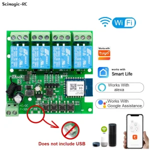 WiFi Smart Switch 4CH RF 433.92MHz 7-32V Wireless Relay Module Garage Door Opener Remote Control