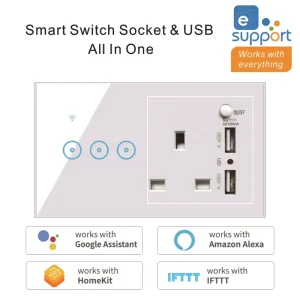 WiFi Smart Switch Socket with USB 10A 240V Multi-Functional Wall Plate IPX7 App Remote Control