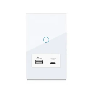 WiFi Smart Touch Light Switch with USB and Type-C Charger Glass Panel EU Wall Switch