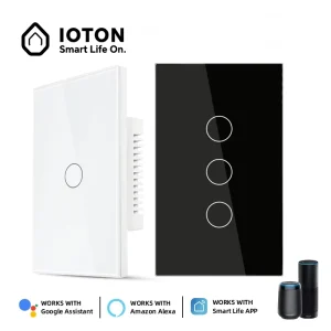 WiFi Smart US Touch Light Switch 1 2 3 4 Gang Live or No Neutral Glass Panel App Remote Voice Alexa Google 2000W for Home Office