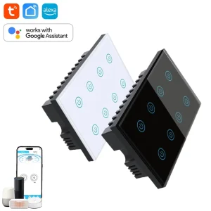 WiFi Smart Wall Switch 8 Gang Touch Panel with Voice Control Power Statistics and Child Lock