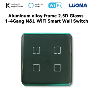 WiFi Touch Smart Wall Switch, 1-4 Gang, 2.5D Curved Glass Panel, Voice, Remote and Timing Control