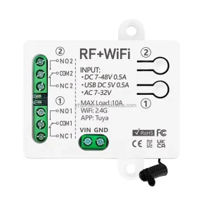WiFi and 433MHz RF Smart Switch, AC/DC 12V/24V/48V, 2-Channel 10A Relay Timing Module