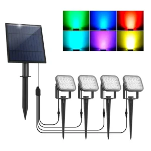 Wide Angle Aluminium Warm White RGB Color Changing Spotlights Solar Flood Light 1 on 2/4 Solar Pathway Light for Yard Garden