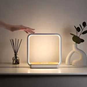 Wireless Charger Desk Lamp with 3-Level Brightness Night Light Square Shade Table Lamp for Home Hotel
