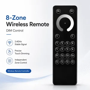 Wireless LED RF 2.4GHz Eight-Zone Dimmer Remote Control for Light Strips and Ceiling Lamps, 30m Range