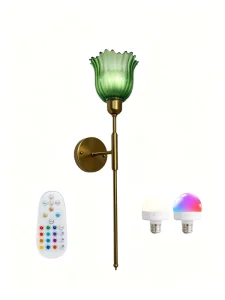Wireless Led Wall Light Dimming RGB 12 Colors and 3 CCT Tulip Glass Shade Rechargeable Wall Lamp for Hallway Living Room Bedside
