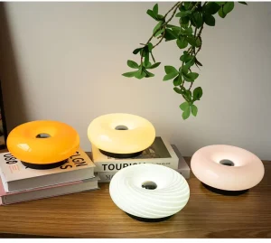 Wireless Mini Donut LED Night Light USB Rechargeable Touch Dimmable Glass Bedside Lamp for Kids Bedroom