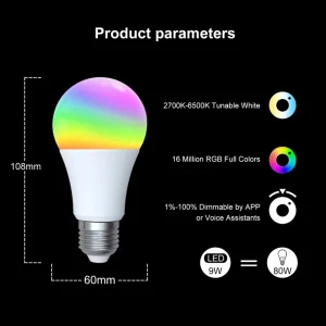 Wireless RGB Multicolor Dimmable WiFi Smart Bulb APP Remote Control for Garage and Car