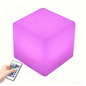 Wireless Rechargeable LED Glowing Cube Seat 16-Color RGB PE Furniture Light Indoor Outdoor