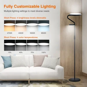 Wireless Remote Dimmable Floor Lamp Double Head Modern Standing LED Light for Bedroom Living Room