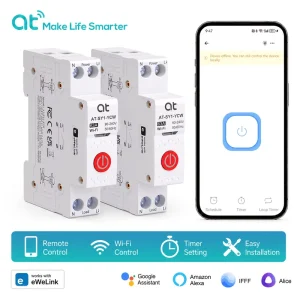 Wireless Smart Wi-Fi Circuit Breaker 1P 1-63A with Timing, Overvoltage Protection, 6kA Breaking Capacity, Rail Mount