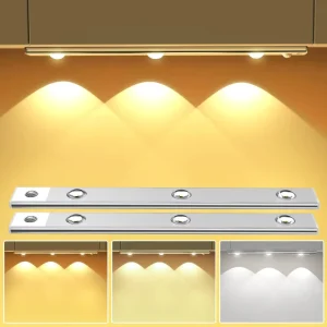 Wireless Thin Motion Sensor LED Cabinet Light USB Rechargeable Dimmable Lamp 3 Colors for Kitchen Wardrobe Bedroom Stairs