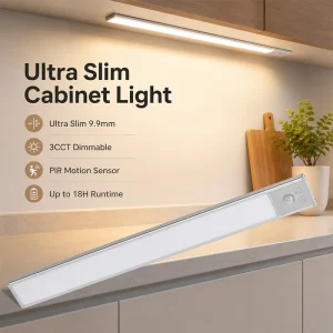 Wireless USB-C Rechargeable Under Cabinet Light with PIR Motion Sensor 3-Color Dimmable LED
