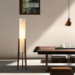 Wood Finish Tripod Floor Lamp Cylinder Shade Tall Standing Lamp Rustic Living Room Floor Lamp Vintage Style Standing Light