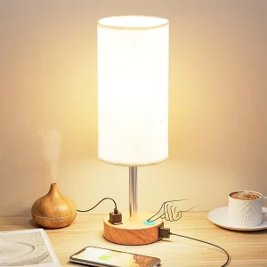 Wood Grain Bedside Night Light with Three-Level Touch Dimming and Shade Cover, US Standard