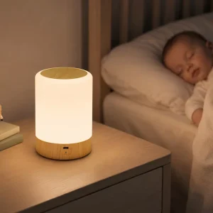 Wood Grain Touch Control Night Light Dimmable Colorful Bedside Lamp USB Rechargeable RGB Baby Sleep Aid Desk Light T1