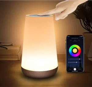 Wood Grain Touch Table Lamp 13-Color Dimmable Bedside Night Light