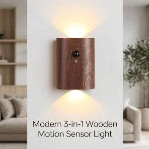 Wood Motion Sensor Wall Light Rechargeable PIR LED Magnetic Stick-on Sconce for Hallway Stairs Bedroom