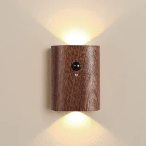 Wood Smart Automatic Magnetic PIR Motion Sensor LED Night Light Down Sconce Wireless Wall Indoor Body Induction Lamp