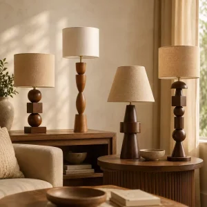 Wood Table Lamp Rustic Contemporary Novelty Bedside LED Desk Light for Hotel Bedroom Living Room Villa Decor