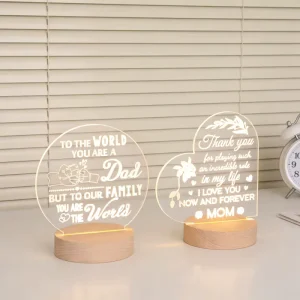 Wooden 3D LED Night Light, USB Powered, 7-Color Changing, Warm White