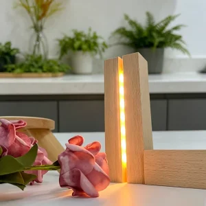 Wooden Lamp Base Warm Cozy Wooden Lamp Stand LED Night Lights Handcrafted Table Lamps Warm White Light for Living Space