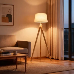 Wooden Luxury Living Room Floor Lamp with Fabric Shade