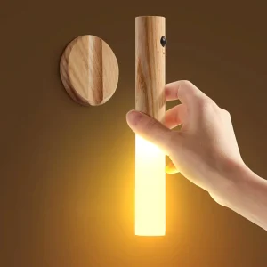 Wooden Motion Sensor Wall Light Rechargeable Magnetic LED Sconce Wireless Battery Operated Night Light for Bedroom Hallway