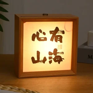 Wooden Photo Frame LED Night Light USB Rechargeable Cordless 10x10cm DIY Mini Light Box