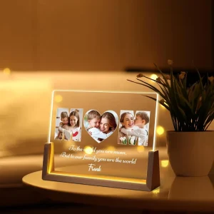 Wooden Photo Night Light with 8-Inch U-Shaped Base, Multicolor LED and USB Rechargeable Power