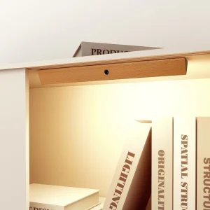 Wooden Rechargeable LED Cabinet Light with PIR Motion Sensor, Magnetic Cordless Design, Dimmable Warm White Under Cabinet Lamp