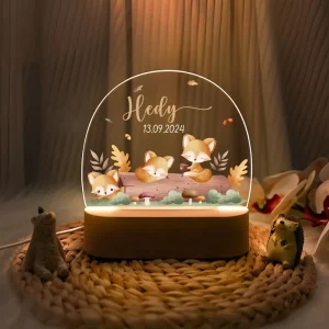 Wooden Square Base Night Light Custom Baby Name Gift Kids Bedside Lamp Newborn & Baptism Gift for Boy Girl LED Dimmable
