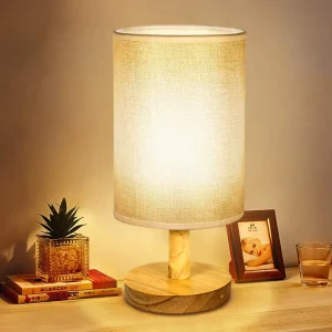 Wooden Table Lamp Simple Nordic Decorative Fabric Bedside Lamp Solid Wood Retro Atmosphere Embossed Night Light Fabric Table Lamp